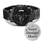 Non-Message Card Black Chronograph Watch with Engraving