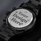 Non-Message Card Black Chronograph Watch with Engraving