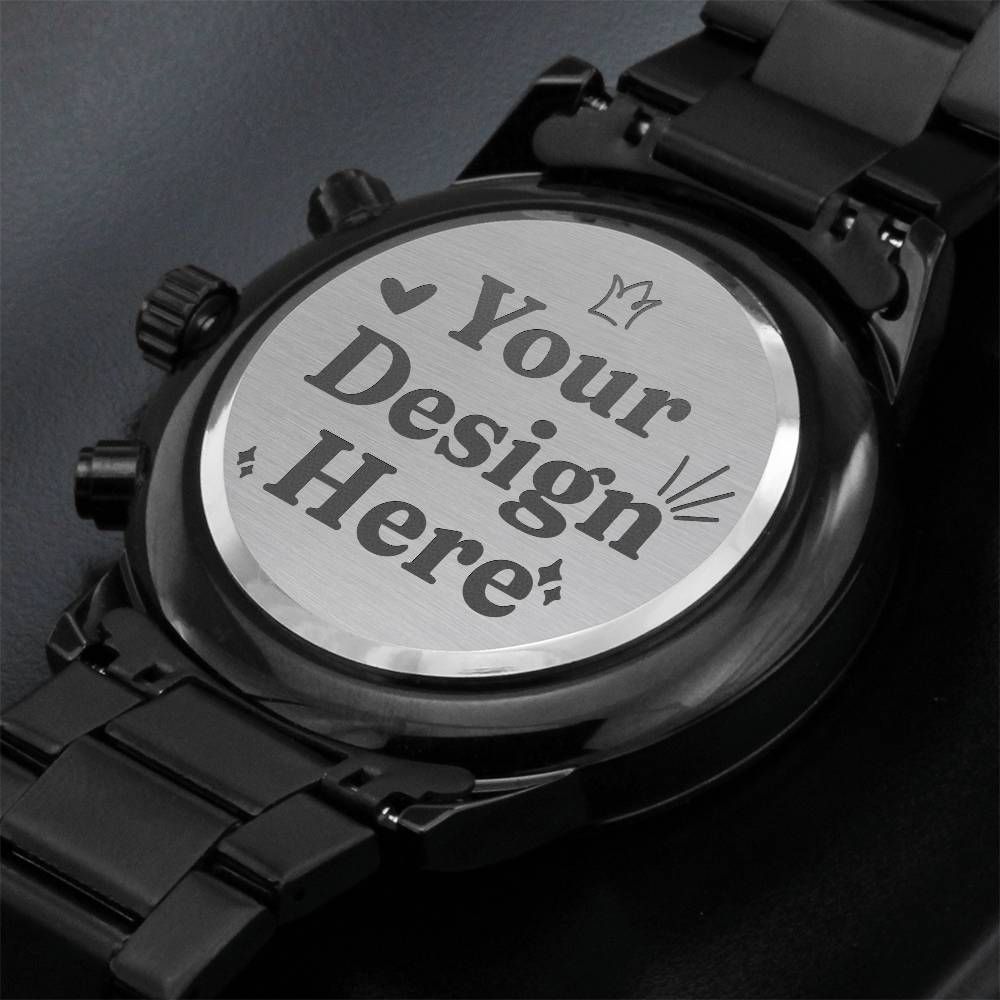 Non-Message Card Black Chronograph Watch with Engraving