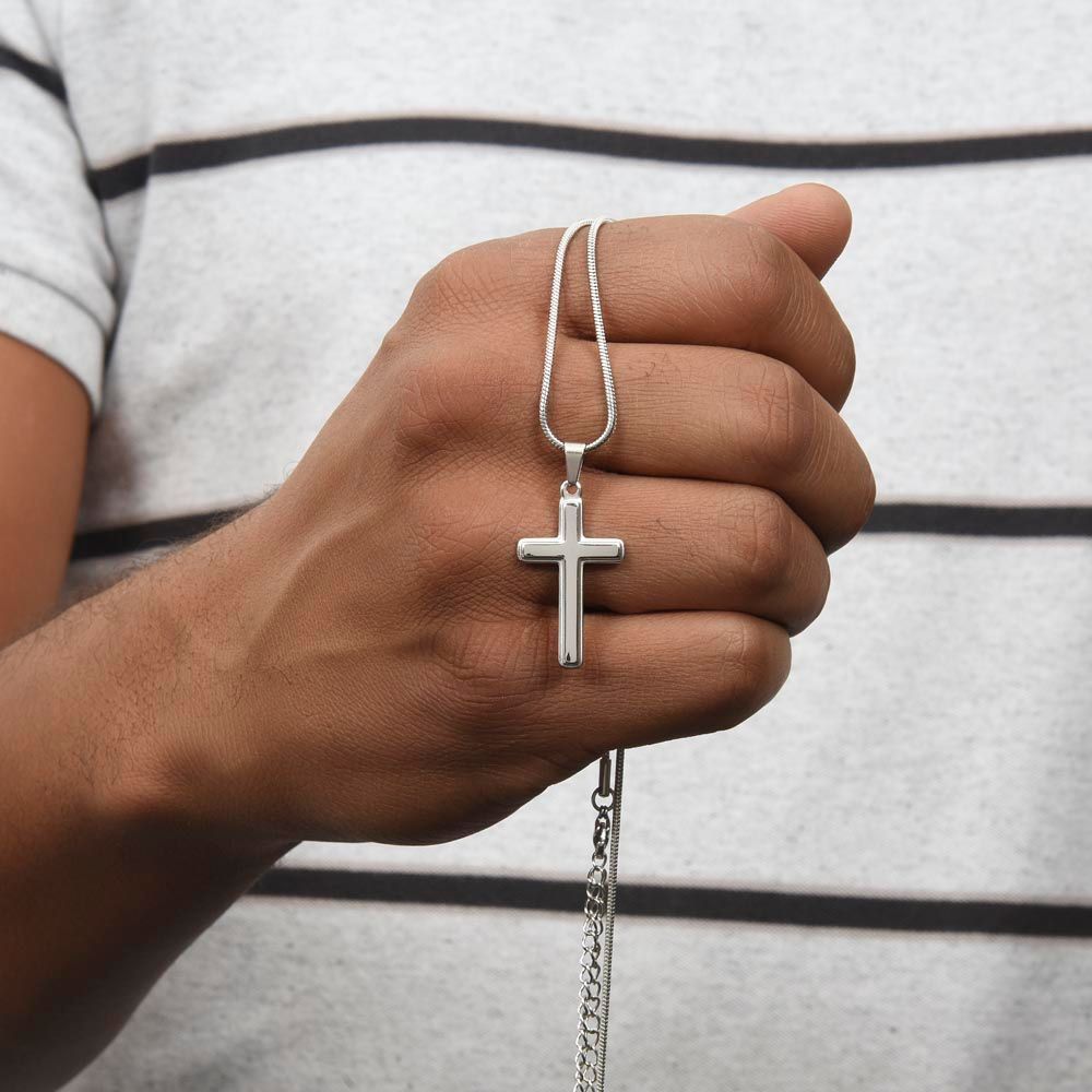Personalized Artisan Cross Necklace with Snake Chain