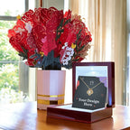 Love Knot Necklace & Sweetest Devotion Flower Bouquet Bundle