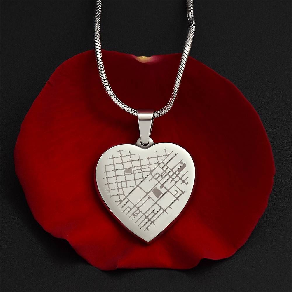 Engraved Map Heart Necklace