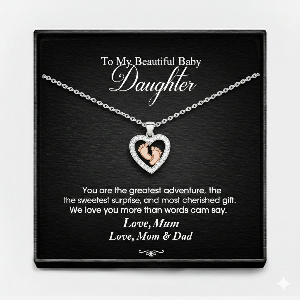 Baby Feet Heart Necklace For Daughter
