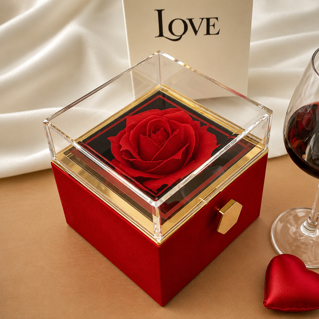 Love Knot Necklace with Rotating Rose Gift Box