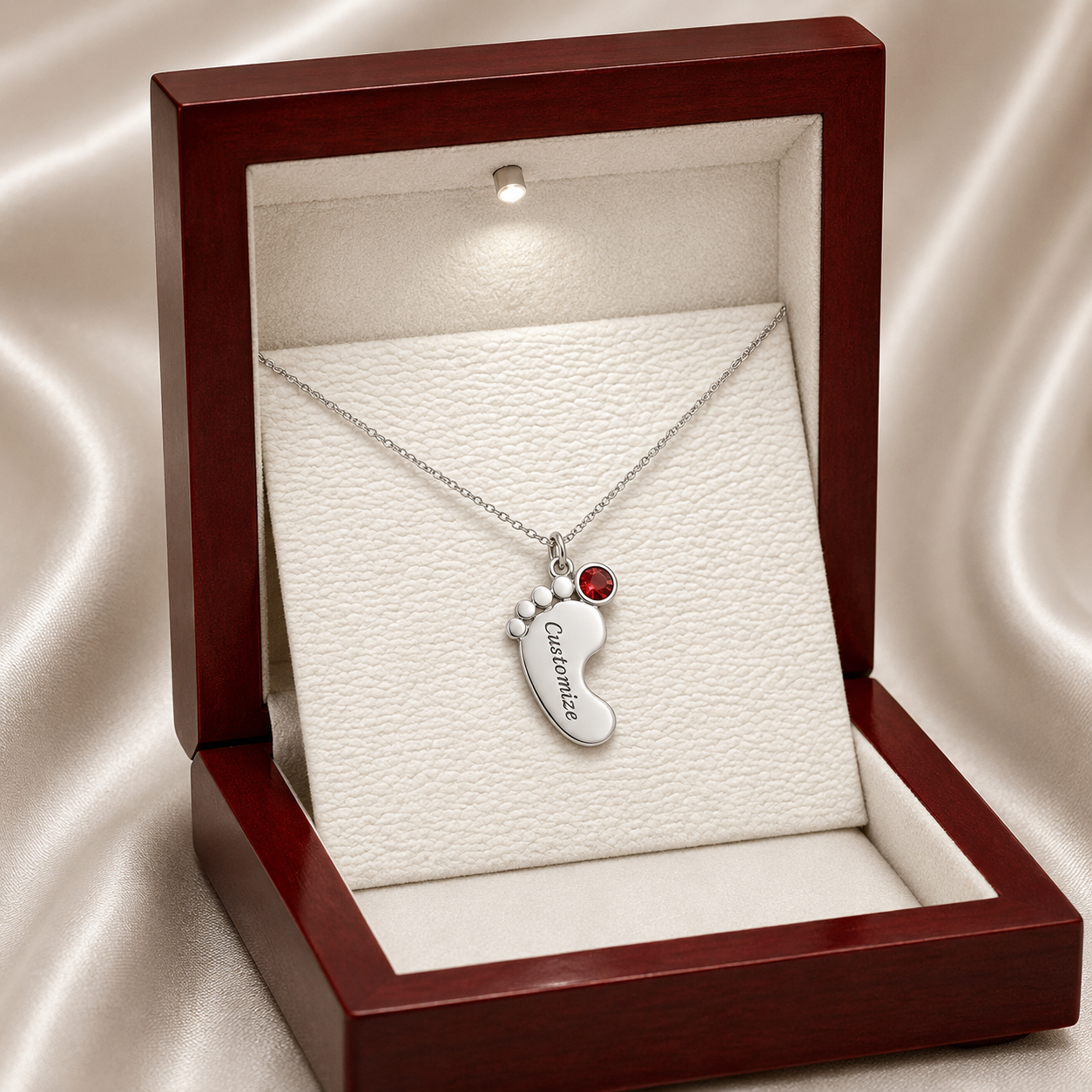 Engraved Baby Feet Necklace with Birthstone