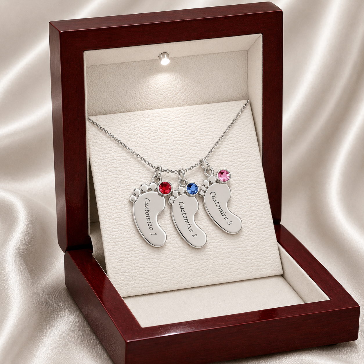 Engraved Baby Feet Necklace with Birthstone