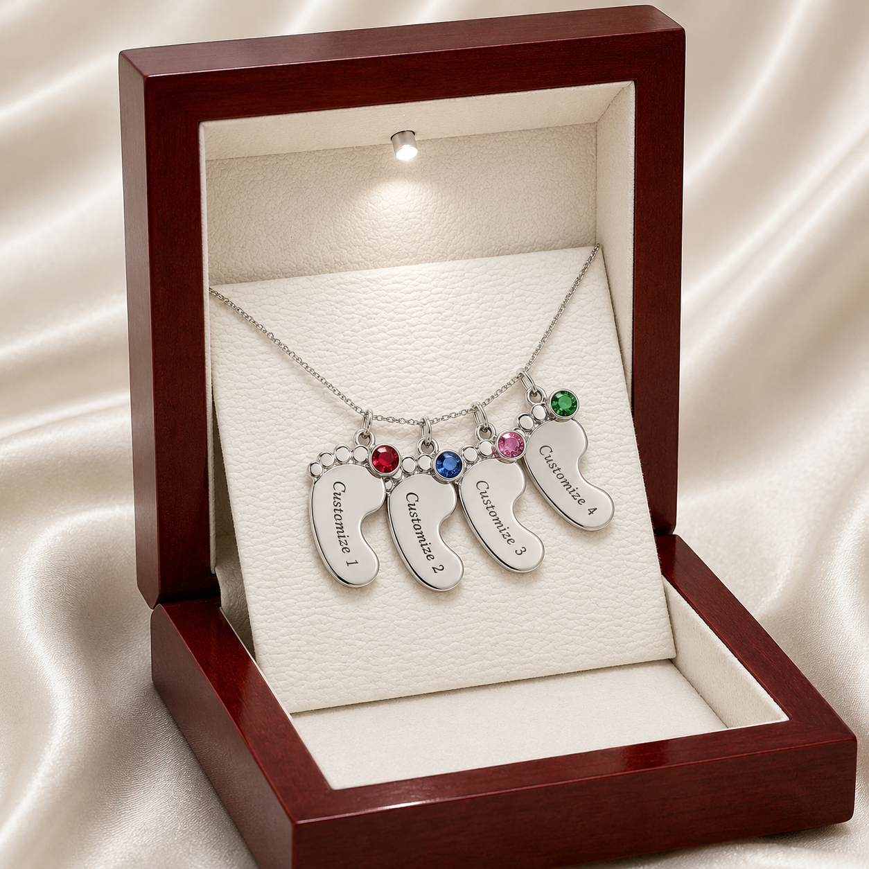 Engraved Baby Feet Necklace with Birthstone