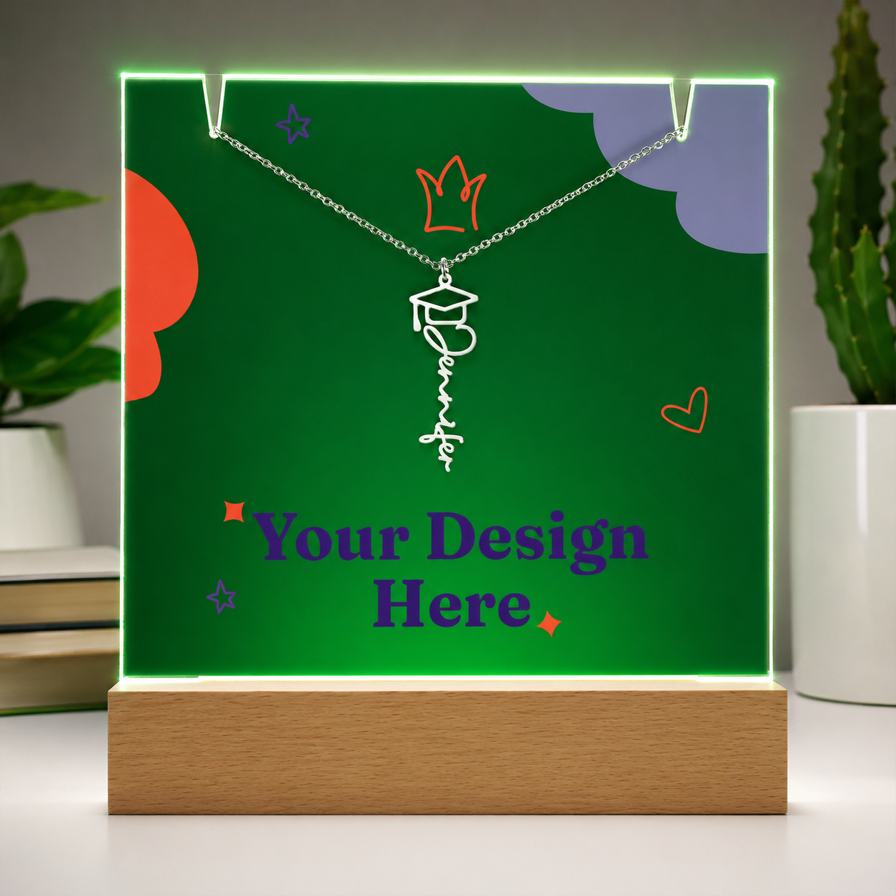 Keepsake Acrylic with Graduation Cap Name Necklace Bundle