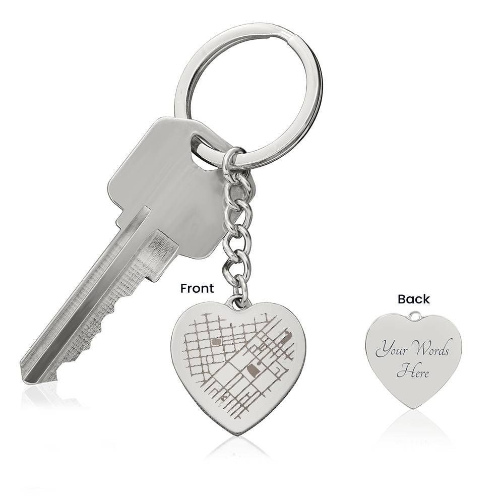 Engraved Heart Keychain with Map