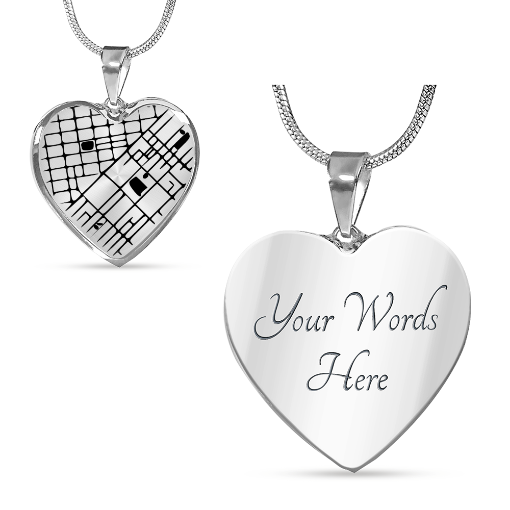Engraved Map Heart Necklace