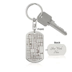 Engraved Dog Tag Keychain with Map Feature