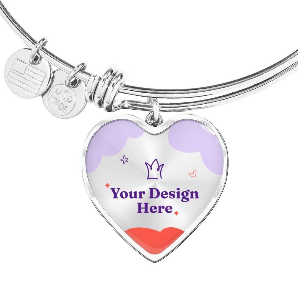 Non-Message Card Luxury Heart Bangle with Buyer Upload