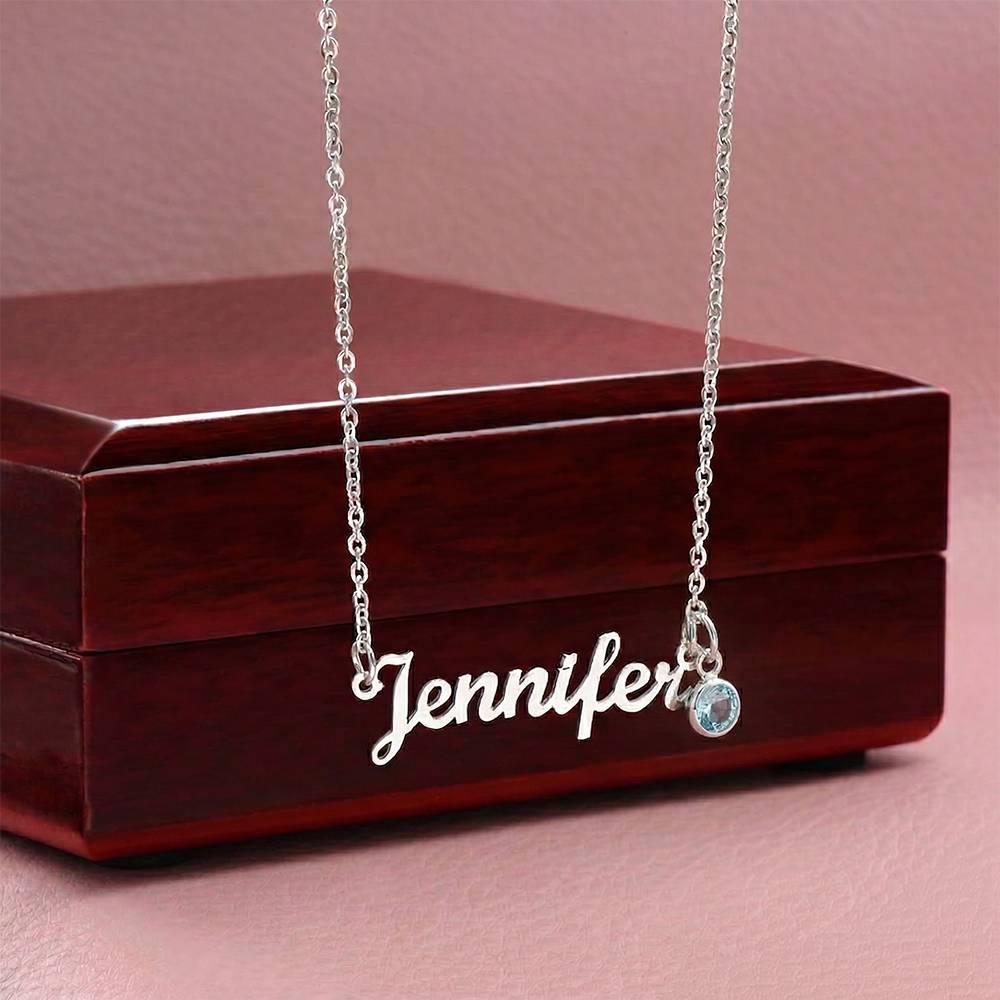 Non-Message Card Custom Name Necklace with Birthstone
