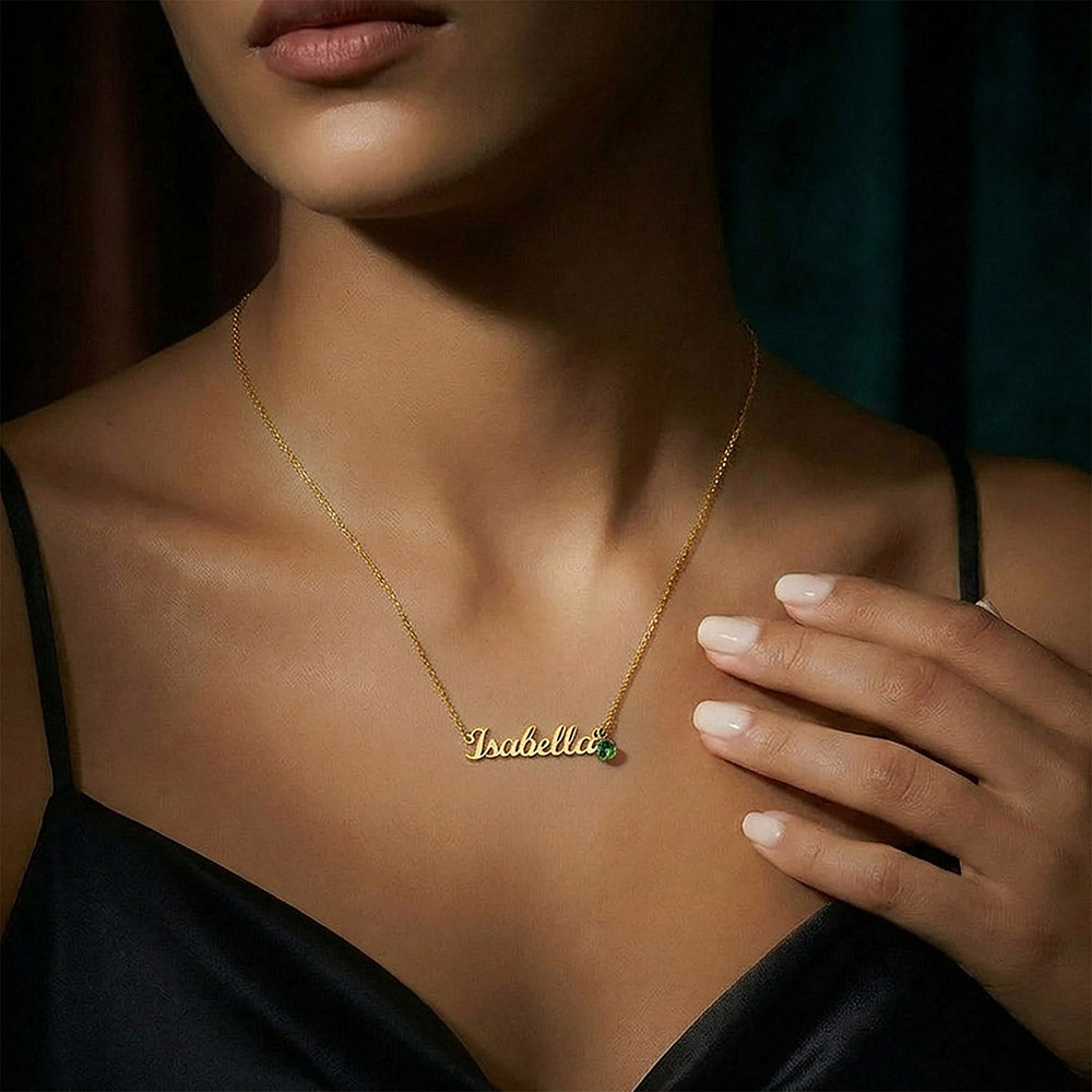Non-Message Card Custom Name Necklace with Birthstone