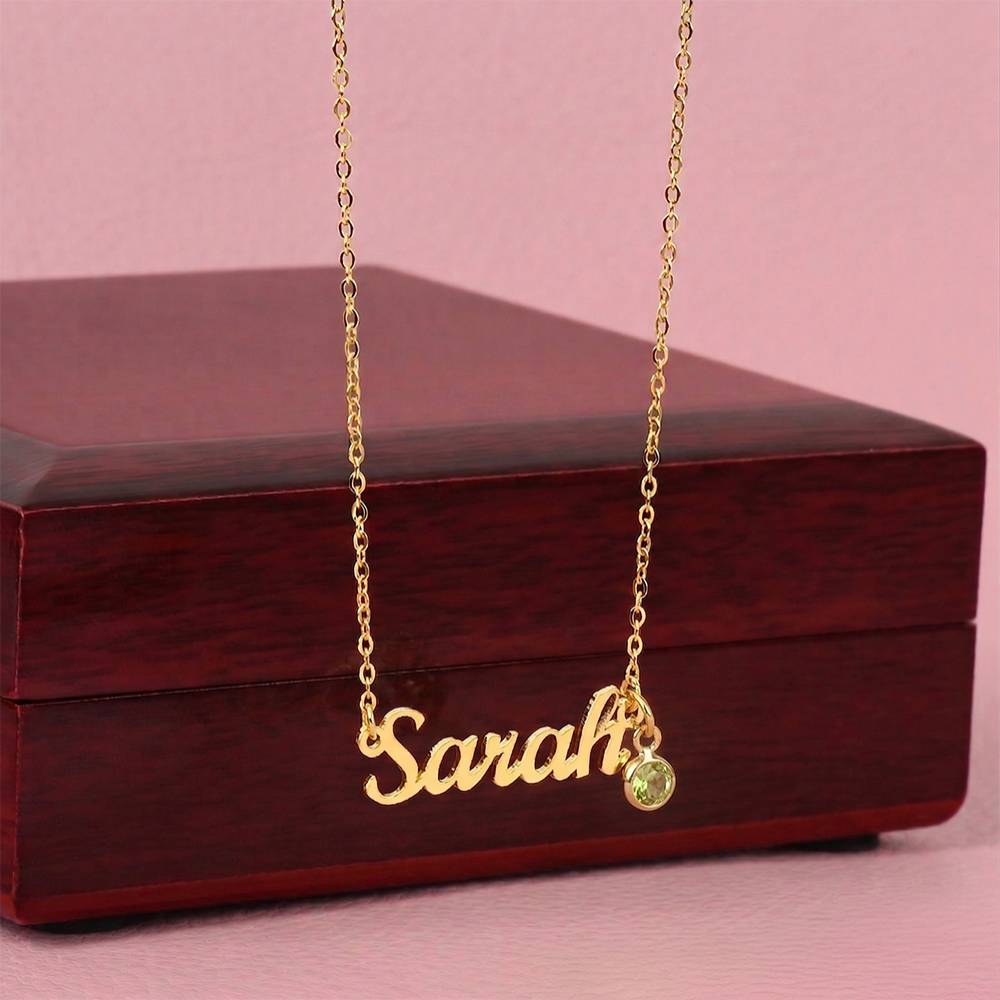 Non-Message Card Custom Name Necklace with Birthstone
