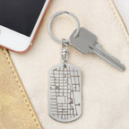Engraved Dog Tag Keychain with Map Feature