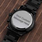 Non-Message Card Black Chronograph Watch with Buyer Upload