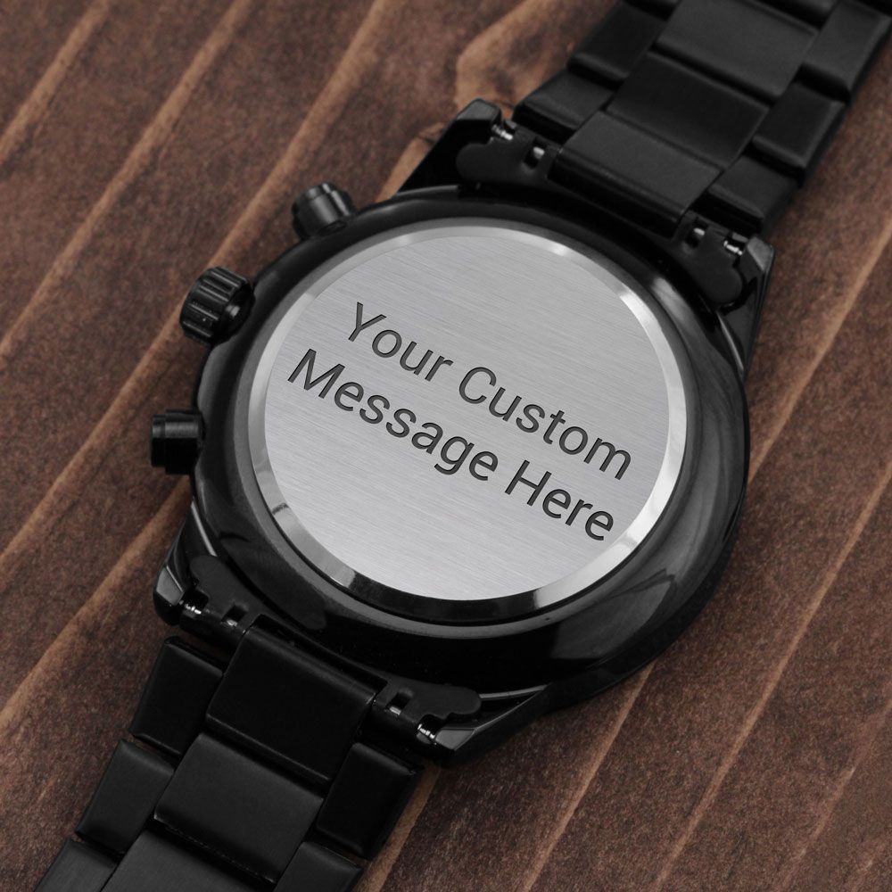 Non-Message Card Black Chronograph Watch with Buyer Upload